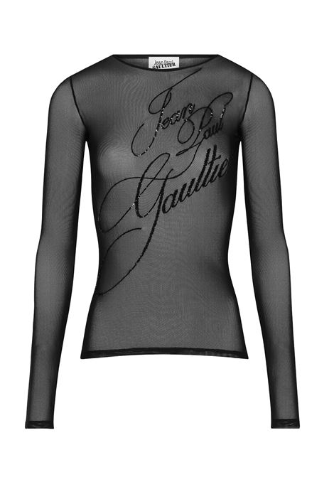 top mesh long sleeves sequin embroidery donna nero JEAN PAUL GAULTIER | 25/03-W-TO339-M00100
